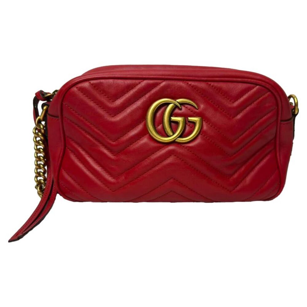 Gucci Quilted Marmont Small Camera Bag in Red Leather